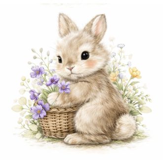 Nyuszi virágkosárral, sztatikus fólia üvegre