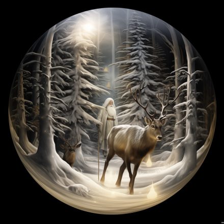 Téli erdőben, üveggömb hatású karácsonyi ablakmatrica