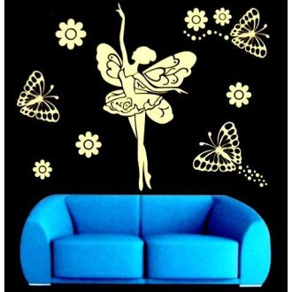   Tündér pillangókkal, éjjel világító falmatrica, rózsaszín