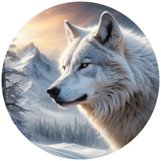 Fehér farkas a havas hegységben, falmatrica