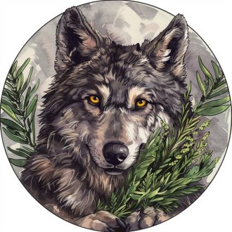 Farkas gyógynövényekkel, kör alakú falmatrica