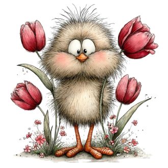 Csirke a tulipánok között, ablakmatrica sztatikusan