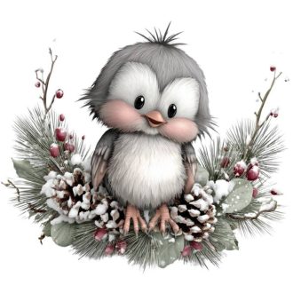   Kismadár a téli fenyőágon, ablakmatrica ragasztó nélkül