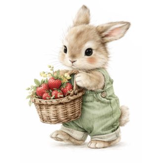 Kisnyuszi epreskosárral, tavaszi ablakmatrica