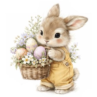 Kisnyuszi húsvéti kosárral, ragasztómentes ablakmatrica