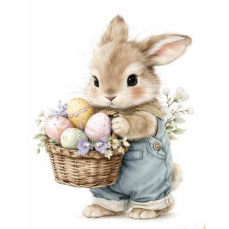 Kisnyuszi tojásos kosárral, ragasztómentes ablakmatrica