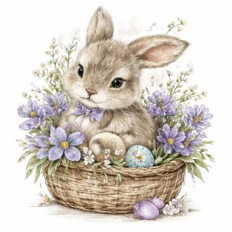 Nyuszi búzavirágos kosárban, ragasztómentes ablakmatrica