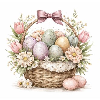   Húsvéti kosár mályva masnival, ragasztómentes ablakmatrica