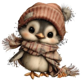 Kismadárka téli cuccban, sztatikus ablakmatrica