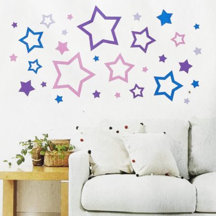 Színes csillagok, öntapadós polifoam dekoráció