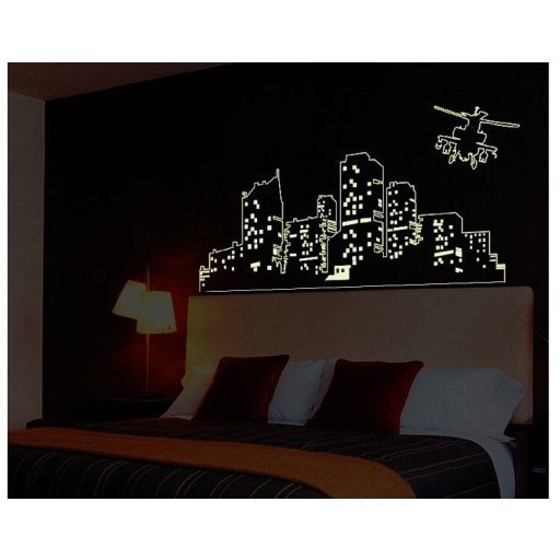 Város helikopterrel, éjjel világító falmatrica