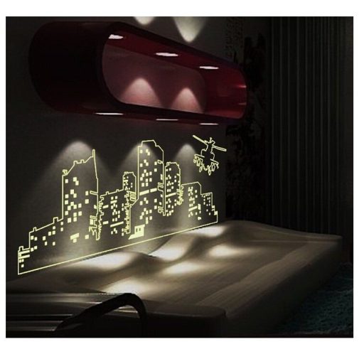 Város helikopterrel, éjjel világító falmatrica