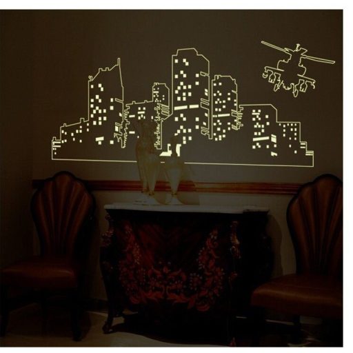 Város helikopterrel, éjjel világító falmatrica