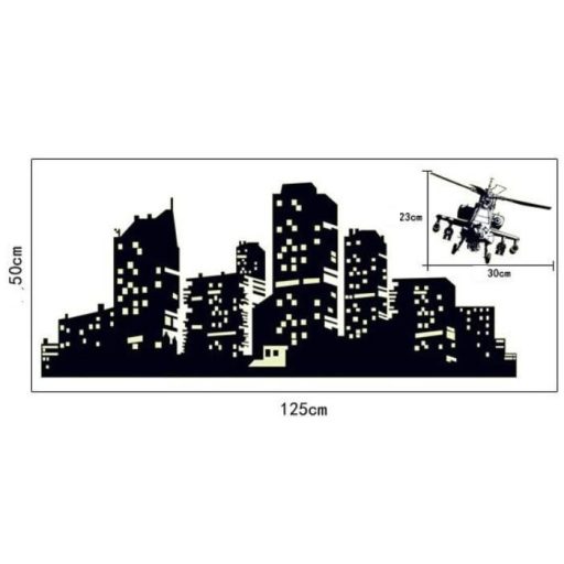 Város helikopterrel, éjjel világító falmatrica