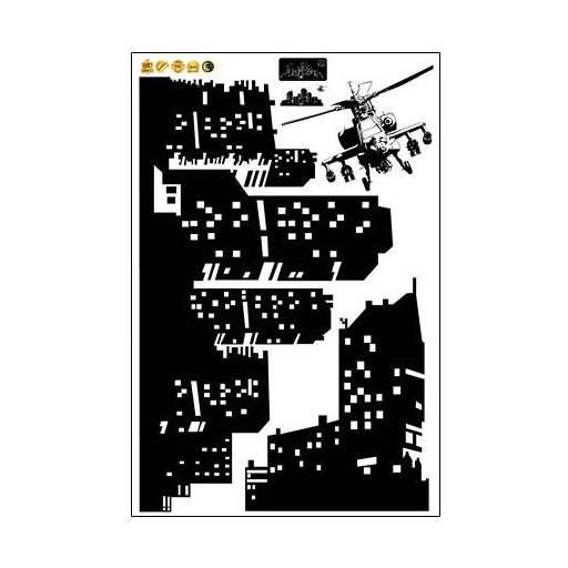 Város helikopterrel, éjjel világító falmatrica