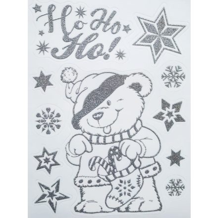 Ho-ho-ho, ezüst csillámos karácsonyi ablakmatrica