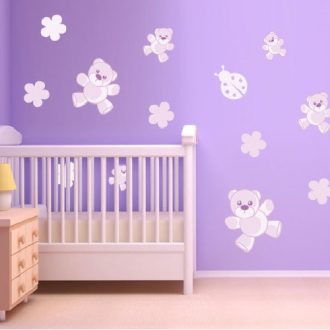 Macik, virágok, katicák, falmatrica gyerekeknek