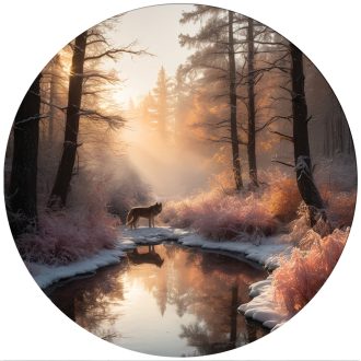 Farkas a ködös erdő patakjánál, falmatrica