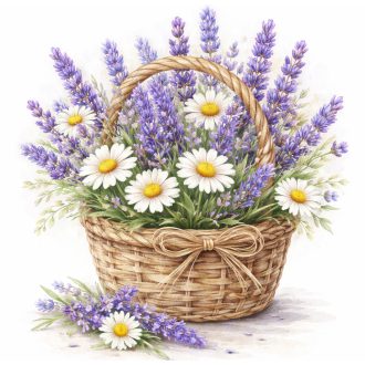 Levendulás virágkosár, ragasztó nélküli ablakmatrica