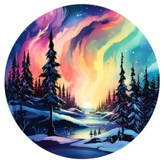   Északi fény a fenyves felett, festett hatáső ablakmatrica