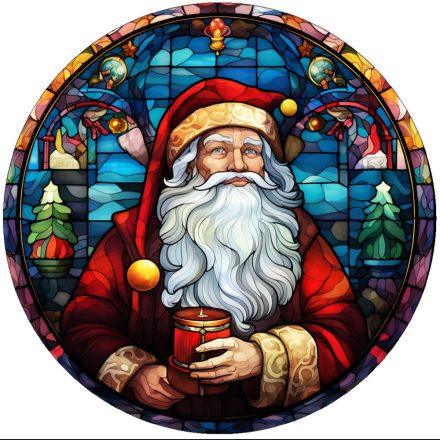 Ólomüveg hatású karácsonyi ablakmatrica, Mikulás gyertyával