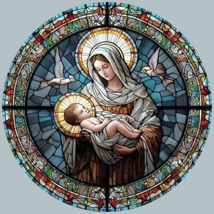 Szűz Mária kis Jézussal (1), ólomüveg hatású karácsonyi ablakmatrica