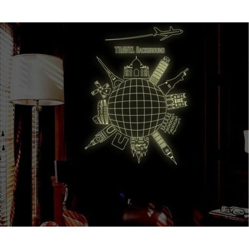 Világ körüli út, éjjel világító falmatrica