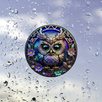 Zöld szemű bagoly – egyedi kör alakú ablakdekor  