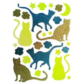   Cicák és virágok, éjjel világító csillámos polifoam falmatrica