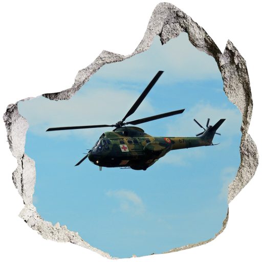 Katonai helikopter a fal mögött falmatrica  