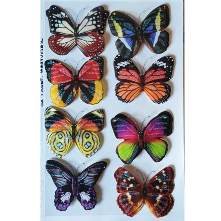 Csillogós színes pillangók 3D matrica, 8 db-os csomag (2)