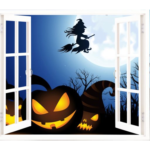 Halloweeni boszorkány, ablak hatású falmatrica