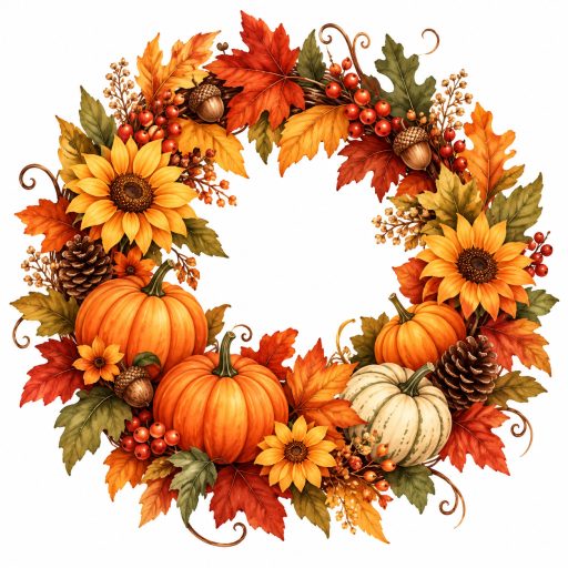 Őszi harvest koszorú pumpkinokkal, sztatikus ablakmatrica