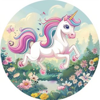   Szökdécselő unikornis, kör alakú falmatrica gyerekszobába
