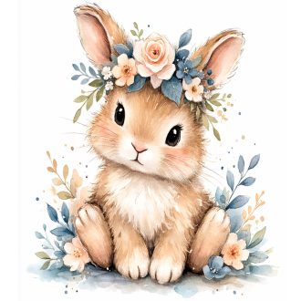 Nyuszilány virágokkal, sztatikus ablakmatrica