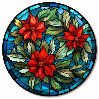   Három piros mikulásvirág, ólomüveg hatású ablakmatrica