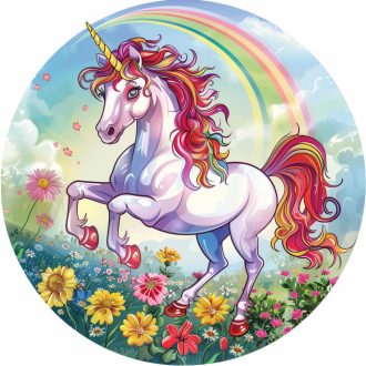  Unikornis szivárvánnyal, kör alakú falmatrica gyerekszobába