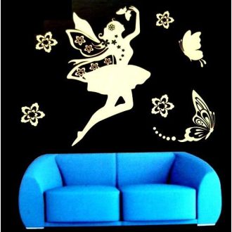   Tündér pillangókkal, éjjel világító falmatrica, rózsaszín