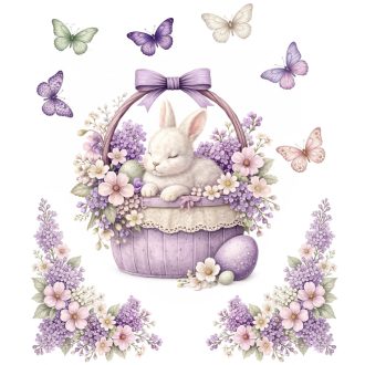   Húsvéti ablak dekoráció szett – Nyuszi kosár lila virágokkal