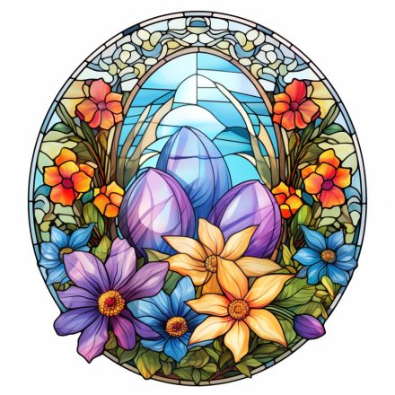 Tojások és virágok1, ólomüveg hatású húsvéti ablakmatrica