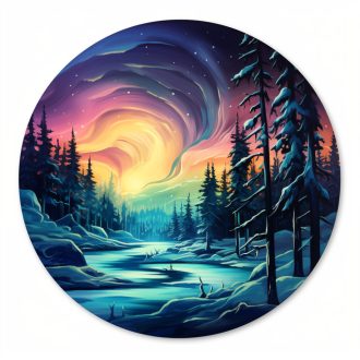   Északi fény a befagyott folyó felett, festett hatású ablakmatrica