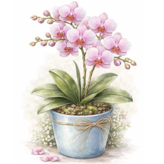   Rózsaszín orchidea a kék cserépben, ablakmatrica ragasztó nélkül