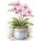 Rózsaszín orchidea a kék cserépben, ablakmatrica ragasztó nélkül