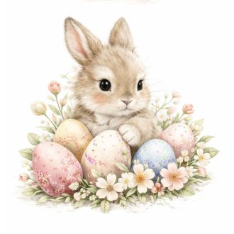 Aranyos nyuszi húsvéti tojásokkal, sztatikus fólia üvegre