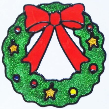 Karácsonyi koszorú, csillámos, zselés ablakmatrica - Dekormatricák dekoráció webáruház