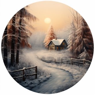 Faház a fagyos téli tájban, ablakmatrica