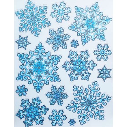 Kék csillámos hópelyhek2, karácsonyi ablakmatrica