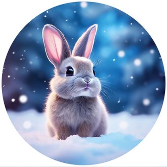 Kisnyuszi a hóban, kör alakú falmatrica