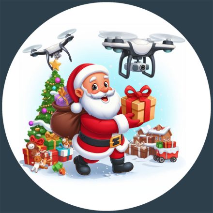 Mikulás drónokkal, karácsonyi ablakmatrica