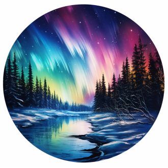   Északi fény a fagyos folyó felett, festett hatású ablakmatrica